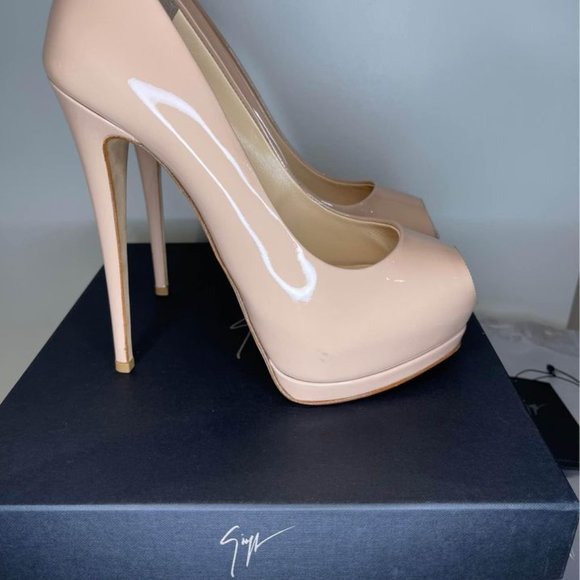 GIUSEPPE ZANOTTI Sharon Peep Toe Pumps Blush Patent Leather - Picture 3 of 8